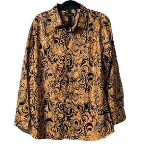 Baldelli Men Shirt XL Long Sleeve Yellow black velvet  print